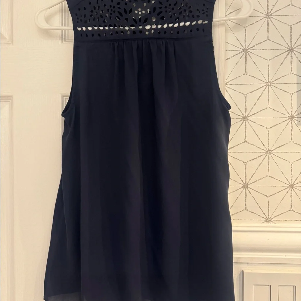 Maeve Navy Sleeveless Blouse with Lace Detail - Picture 5 of 5